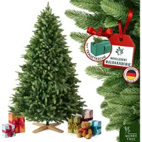 Everbrent Merry Tree Luxus künstlicher Weihnachtsbaum 180cm - großer Weihnachtsbaum Spritzguss - naturgetreue PE-Nadeln inkl. edlem Holzfuß - Stamm im natürlichen Look - Tannenbaum künstlich - Nordmanntanne