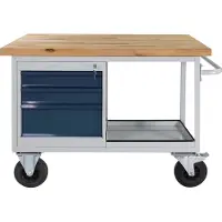 Proregal Mobile Werkbank Rhino mit Ablagefach + 3 Schubladen | HxBxT 83x130x60cm | Traglast 500kg | Lichtgrau/Anthrazitgrau