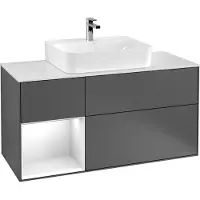 Villeroy & Boch Waschtischunterschrank FINION 1200 x 603 x 501 mm, mit Abdeckplatte Glas White Matt Regalelement Gold Matt Peony