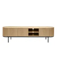 Miliboo - Design-TV-Möbel aus hellem Holz und schwarzem Metall mit Stauraum B180 cm SKYE