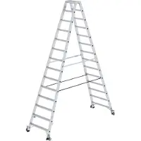 Proregal Stufen-Stehleiter beidseitig begehbar mit Rollen 2x14 Stufen