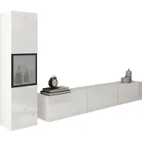 Mirjan 24 Wohnwand Berlin I, Stilvoll Wohnzimmer-Set, TV-Schrank, Modern Mediawand (Weiß / Weiß Hochglanz, ohne Beleuchtung)