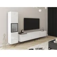 Mirjan 24 Wohnwand Berlin I, Stilvoll Wohnzimmer-Set, TV-Schrank, Modern Mediawand (Weiß / Weiß Hochglanz, ohne Beleuchtung)