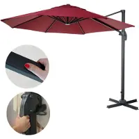 Mendler Gastronomie-Ampelschirm HWC-A96, Sonnenschirm, rund Ø 3,5m Polyester Alu/Stahl 26kg bordeaux ohne Ständer