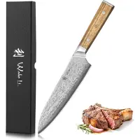 Wakoli Oribu I Chefmesser 20 cm extrem scharfe Klinge aus 67 Lagen I Profi Küchenmesser mit Griff aus Olivenholz