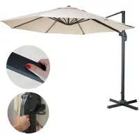 Mendler Gastronomie-Ampelschirm HWC-A96, Sonnenschirm, rund Ø 3,5m Polyester Alu/Stahl 26kg creme ohne Ständer, drehbar