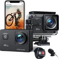 WOLFANG GA100 Action Cam, 4K 20MP WiFi Action Kamera, 40M Unterwasserkamera, EIS Stabilization Action Camera (Externes Mikrofon+2 Batterien+Zubehör)