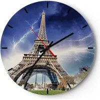 ARTTOR Wanduhr - Rund - Glasuhr - Eiffle Paris Turm - 30x30cm - Schleichendes Uhrwerk - Lautlos - zum Aufhängen bereit - Dekoration Modern - Wanddekoration aus Glas - C3AR30x30-2484