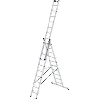 Proregal Sprossen-Mehrzweckleiter 3-teilig mit nivello-Traverse und Wandlaufrollen 3x10 Sprossen