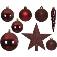 Décoris Weihnachtskugeln mit Christbaumstern Kunststoff 33er Set - Ochsenblut
