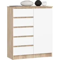 Akord Kommode K80 Sonoma Eiche 80 cm 1 Tür 5 Schubladen Front Weiß 3 Regalböden B80xH35xT97 cm