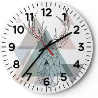 ARTTOR Wanduhr - Rund - Glasuhr - Hirsch Abstraktion - 30x30cm - Schleichendes Uhrwerk - Lautlos - zum Aufhängen bereit - Dekoration Modern - Wanddekoration aus Glas - C4AR30x30-3909