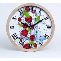 Tulup Holzuhr 20fi cm wanduhr - schwarze Spitzen - Himbeeren und Wasser