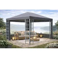 Quick Star Metall Pavillon 3x4m Silver mit 2 Seitenteilen mit Fenster Garten Partyzelt Anthrazit