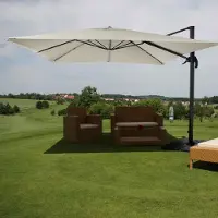 Mendler Gastronomie-Ampelschirm HWC-A96, Sonnenschirm, 3x4m (Ø5m) Polyester/Alu 26kg creme-grau mit Ständer, drehbar