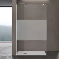 Doporro Luxus Duschwand für Dusche Duschabtrennung 160x200cm Walk-In Dusche 8mm ESG-Sicherheitsglas Milchglas-Streifen inkl. Nanobeschichtung Bremen01MS
