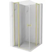 Mexen Mist L Duo Duschkabine schwenkbar 100 x 100 cm, transparent, gebürstetes Gold - 8A4L-100-100-55-00