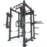 ATLETICA R8-Strike 6-Pfosten-Rack mit Jammer Arms, J-Hooks, Safety Straps, Dip Bar, 8 Weight Pins, 2 Pull-Up Bars, Logo Plate & Bar Holder