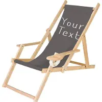 Ferocity Holz Liegestuhl Klappbar Klappliegestuhl mit Armlehne und Getränkehalter Strandstuhl Motiv Bedrucken Grau Dein Text [119]