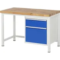 RAU Werkbank mit 2 Schubladen - Teilauszug - 180:1 / 360:1 - höhenverstellbar 840-1.040 mm - 1.250 x 700 mm (BxT) - Traglast 1.250 kg - Buche