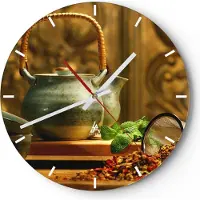 ARTTOR Wanduhr - Rund - Glasuhr - Tee Kräuter Tassen Tradition - 40x40cm - Schleichendes Uhrwerk - Lautlos - zum Aufhängen bereit - Dekoration Modern - Wanddekoration aus Glas - C3AR40x40-2628