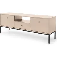 Bettso Lowboard MOLLY Beige mit Metallgold Griff 2 Türen 1 Schublade Beinen in Schwarz 154x39x56 cm