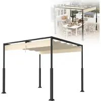 XMTECH Freistehende Pergola 3×4 m mit Schiebedach, Terrassendach aus Stahl, UV- und wasserdicht, Beige, wetterfester Gartenpavillon