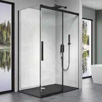 Doporro Duschkabine Schwarz 90x130x195cm Eckdusche Rechts-oder Linkseinstieg ESG-Sicherheitsglas Klarglas Soft-Close inkl. Nano-Beschichtung Rav12K