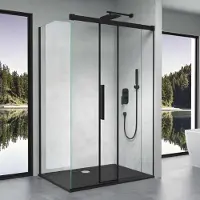 Doporro Duschkabine Schwarz 90x150x195cm Eckdusche Rechts-oder Linkseinstieg ESG-Sicherheitsglas Klarglas Soft-Close inkl. Nano-Beschichtung Rav12K