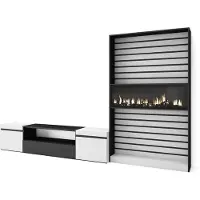 Skraut Home Wohnwand Wohnzimmer, 310x35x186cm, Für TV-Geräte bis zu 80", Elektrokamin XXL, Weiß und Schwarz