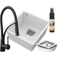 Granitan - Unterbauspüle - Granitspüle - mit Armatur & Siphon & Zubehör - Küchenspüle - NAPO