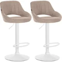 DELUKE 2er Set Barhocker SEGAD - Stoff Taupe 47x48x85 cm Weiß | Barstuhl Mit Lehne Tresenhocker Tresenstuhl Kneipenhocker Kneipenstuhl