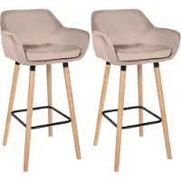 DELUKE 2er Set Barhocker MIRID - Samt Hellgrau 55x46x99 cm | Barstuhl Mit Lehne Tresenhocker Tresenstuhl Kneipenhocker Kneipenstuhl