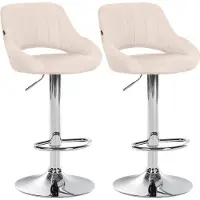 DELUKE 2er Set Barhocker SEGAD - Stoff Creme 47x48x85 cm Silber | Barstuhl Mit Lehne Tresenhocker Tresenstuhl Kneipenhocker Kneipenstuhl