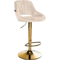 CLP Barhocker Milet Samtbezug höhenverstellbar drehbar mit Rückenlehne creme Gestell Farbe gold