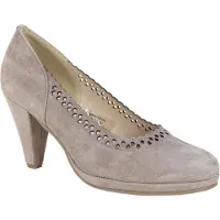 Hirschkogel Damen Pumps Lina, Taupe, Gr. 38, Trachten-Stil, Veloursleder, 6,5 cm Absatz