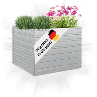 DELUKE Hochbeet für Garten OSKAR Silber | 100x100x77cm | Verzinkter Stahl | Wetterfest | Gartenbeet Kräuterbeet Blumenbeet Beet hoch Frühbeet für Garten Gemüsebeet