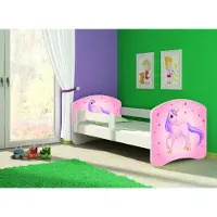 Clamaro Kinderbett, Babybett 70x140, 80x160, 80x180cm Juniorbett, Kind, Motiv, Schublade , Bett Farbe:17 Pony Pink, Ausführung:Ohne Bettkasten, Bett Größe:160 x 80 cm