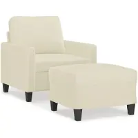 vidaXL Sessel mit Hocker Creme 60 cm Kunstleder