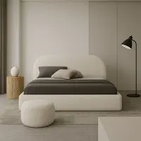 Sofello Polsterbett 120x200 cm – Bouclé Beige | Holzlattenrost mit der Funktion Aufheben | Modernes Design