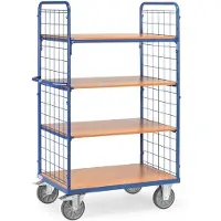 Fetra Etagenwagen mit 4 Böden LxB 1200 x 800 mm 600 kg Stirnwände mit Drahtgitter