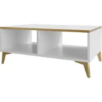 Mirjan 24 Couchtisch Dablam, Kaffeetisch mit Ablage, Modern, Sofatisch, Kunststofffüße in der Farbe Gold, (Farbe: Weiß / Weiß Hochglanz + Gold)