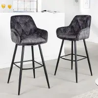 Riess Barhocker MILANO grau schwarz Samt Metall Barstuhl mit Lehne Chesterfield-Steppung