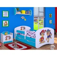 BDW , Kinderbett mit Rausfallschutz, Matratze, Schublade, Blau Superhund, 6, 140x70cm