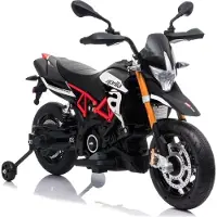 Beneo Elektromotorrad APRILIA DORSODURO 900, lizenziert, 12-V-Batterie, EVA-Weichräder, 2 x 18-W-Motoren, Federung, Metallrahmen, Metallgabel, Zusatzräder, Schwarz