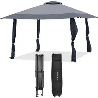 Goplus 4×4m Faltpavillon, Pop Up Pavillon mit Doppeldach, UV-Schutz 50+ & 3 Verstellbaren Höhen, Wasserdichter Gartenpavillon &Tragetasche mit Rollen