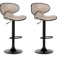 Beliani Barhocker Hellbeige Kunstleder Höhenverstellbar Drehbar mit Hoher Rückenlehne Schwarzes Metallgestell Fußstütze Modern Kücheninsel Küchenbar