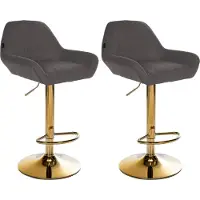 DELUKE 2er Set Barhocker BIKEL - Stoff Dunkelgrau 51x52x89 cm Gold | Barstuhl Höhenverstellbar Mit Lehne Drehbar Tresenhocker Tresenstuhl Kneipenhocker