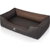 Knuffelwuff Orthopädisches Hundebett Outback aus laser-gestepptem Kunstleder M-L 85 x 63cm Schwarz/Braun