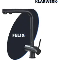KLARWERK Felix | ausziehbare 3-Wege Armatur Edelstahl Schwarz matt |Filter Trinkwasser Wasserhahn Küche | Osmose Mischbatterie L-Auslauf 3 Anschlüsse